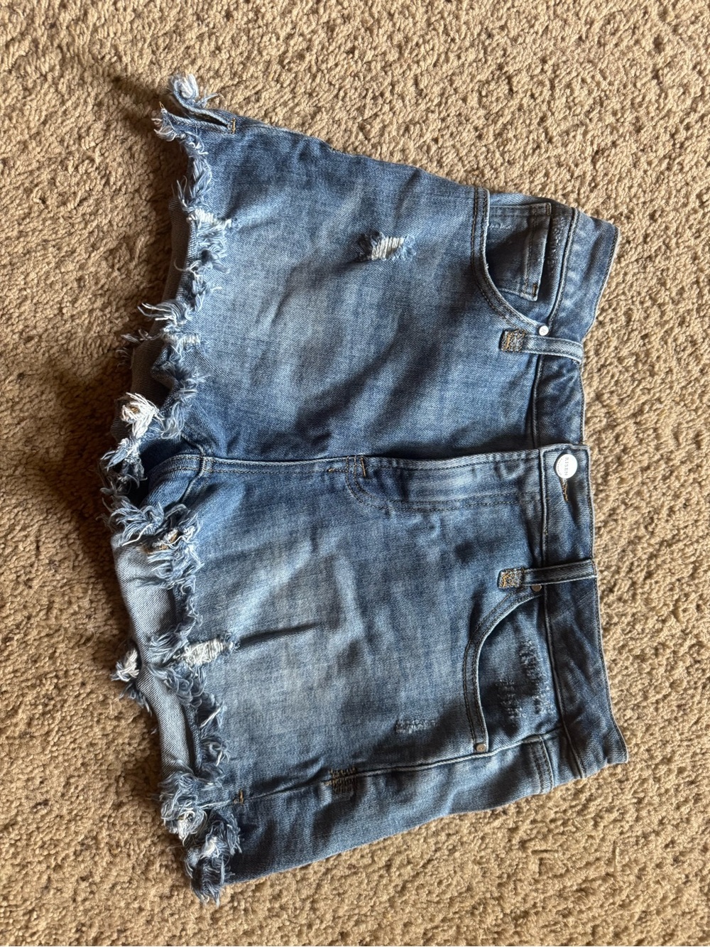 Risen Frayed Hem Distressed Denim Shorts - Blue